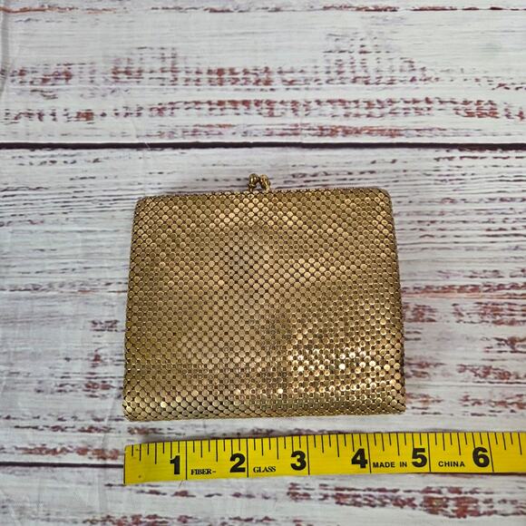 Vtg Whiting & Davis Gold Tone Mesh Wallet Kisslock Multi Pocket USA 50's Flapper - Picture 10 of 12